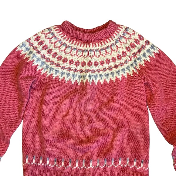 Vintage 80s Women’s Sz XS Pink Fair Isle Nordic Sweater Wool Blend Pullover - Picture 2 of 11